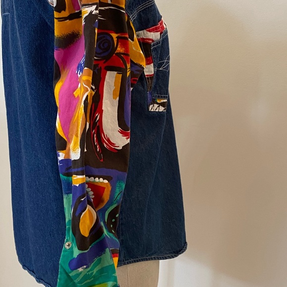 Absolutely No! Jeans Womens Vintage Denim Shirt w Bright Pattern Sleeves /Size S - Picture 9 of 9